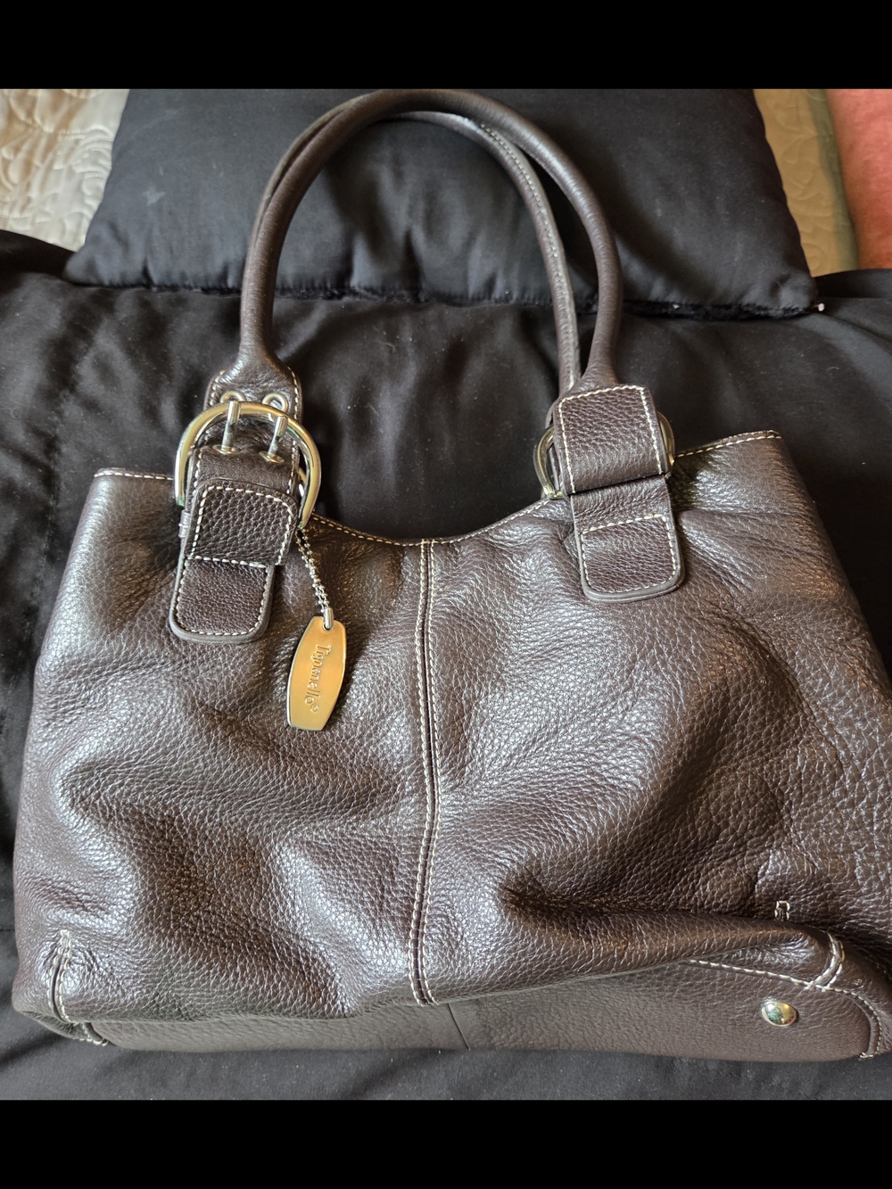 Coach Pebbled Leather Tote in Dark Brown